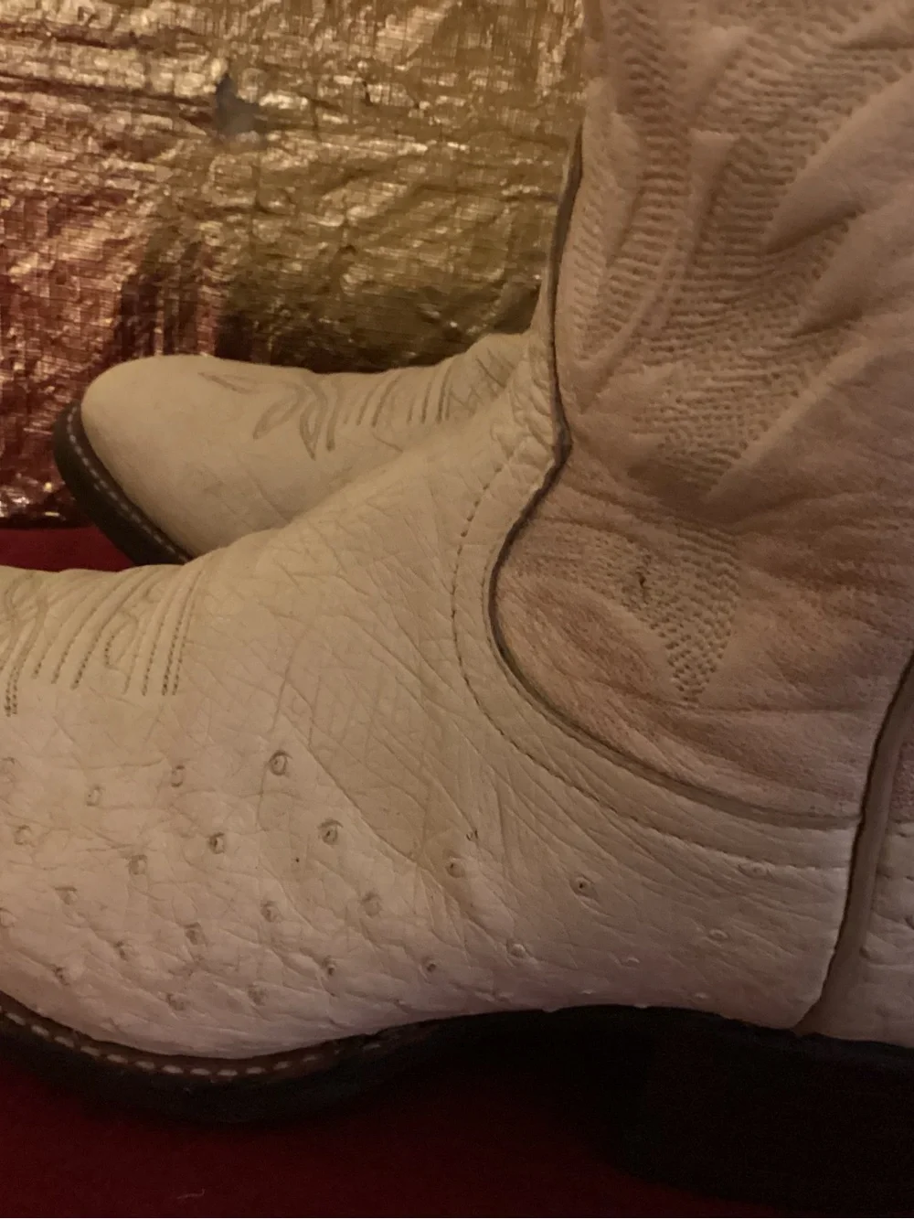 Tony Lama Cream full quill exotic ostrich Heeled Cowboy Boots